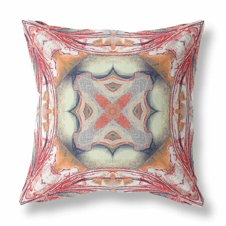 PALACEDESIGNS 18 in. Geo Tribal Indoor & Outdoor Throw Pillow Rustic Red & Orange PA3089607